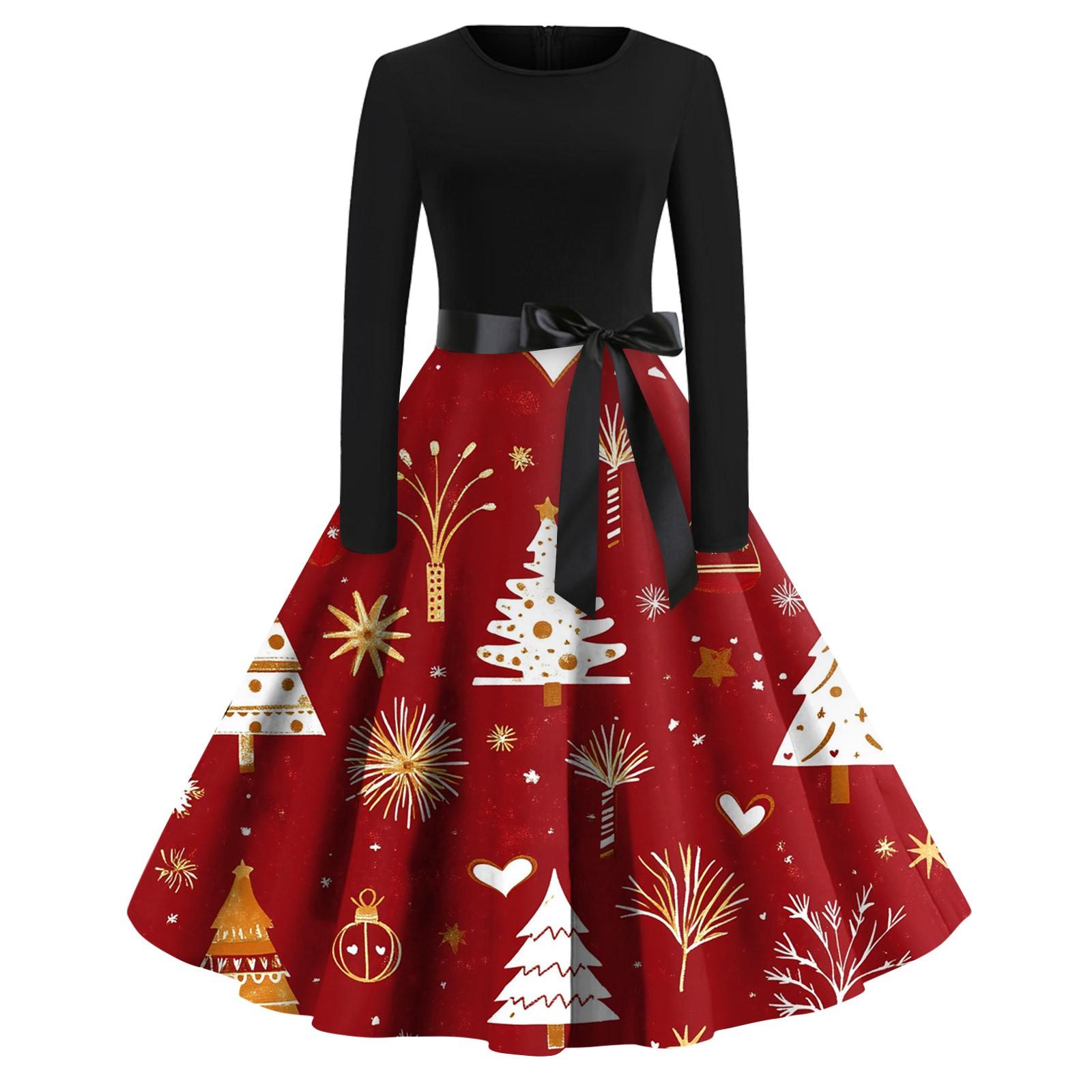 

Жіноча модна вінтажна вечірня сукня з довгим рукавом і круглим вирізом з принтом XXXXXL Кіновар