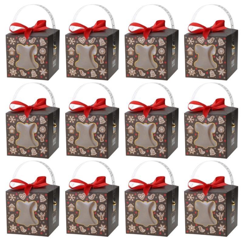 12 Stück Weihnachtspapierbox mit Fenster Griff Süßigkeitenbox Seife Kerze Keks Süßigkeit Kleines Geschenkverpackung Partygeschenk Dekoration