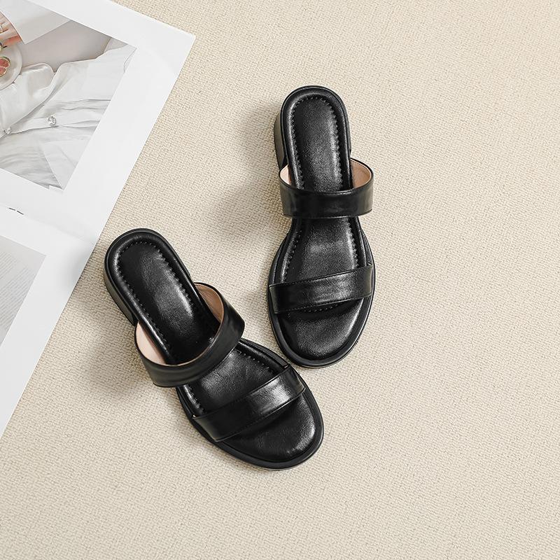 

Французские ретро летние новые шлепанцы на толстом каблуке и мягкой подошве, без усталости, на среднем каблуке и уличные сандалии 40