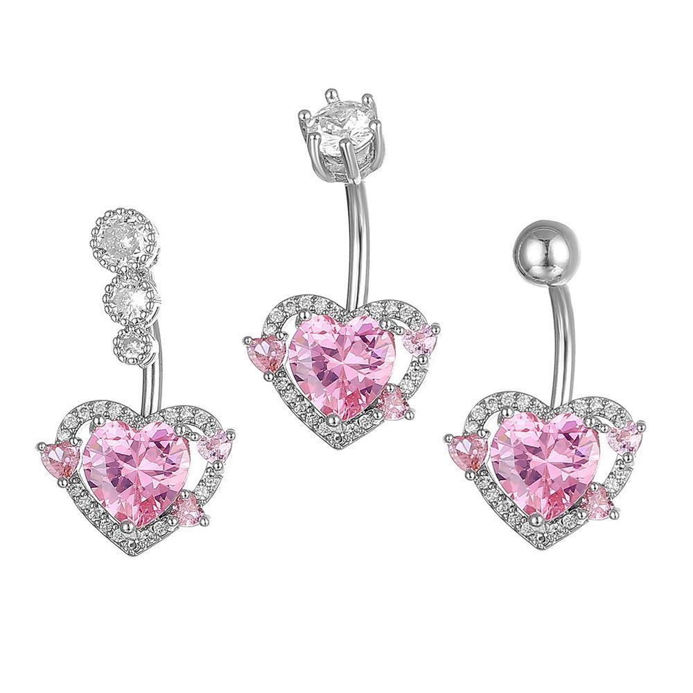 Heart-Shaped Zircon Pink Belly Button Ring