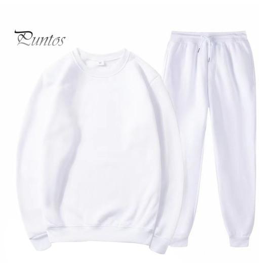 

2 шт./комплект унисекс толстовка брюки костюм круглый вырез длинный рукав спортивная толстовка шнурок эластичный пояс брюки фитнес костюм осень весна спортивный костюм S белый