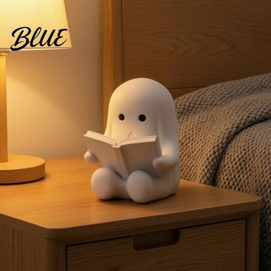 Halloween Desk Decoration Ghost Reading Book Figurine 3D Printed Cute Mini Sitting Luminous Figurine Statue for Bookshelf Desk Indoor Home