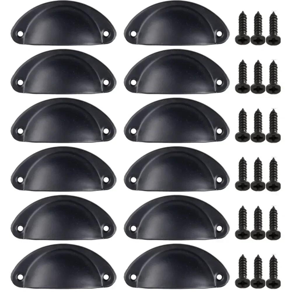 12Pcs Shell Furniture Handles Cabinet Pulls Drawer Knobs Half Moon Kitchen Cupboard Wardrobe Door Handle Antique Hardware
