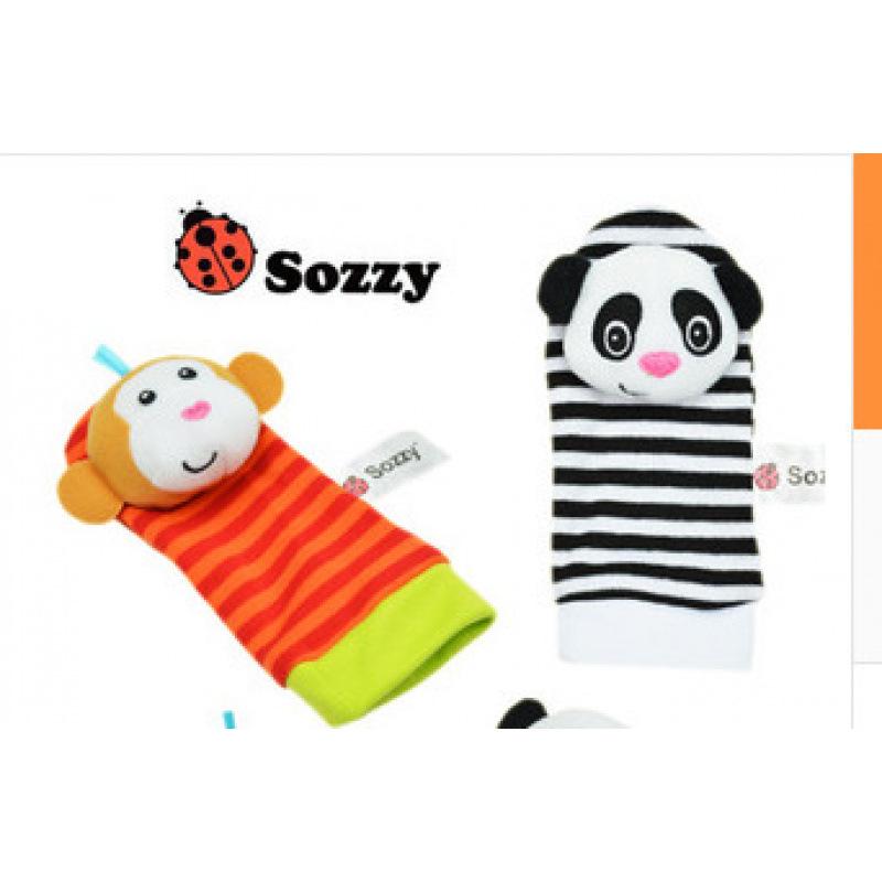 Zebra Animal Baby Toy: Sozzy Wrist Strap, Hand-Cranked Pacifier, Socks & Small Bell Color Card.