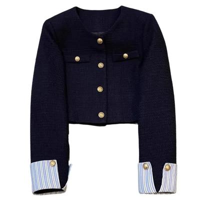 Small Fragrant Style Suit Jacket Women Spring Autumn Round Neck French Fashion Splicing Design Short