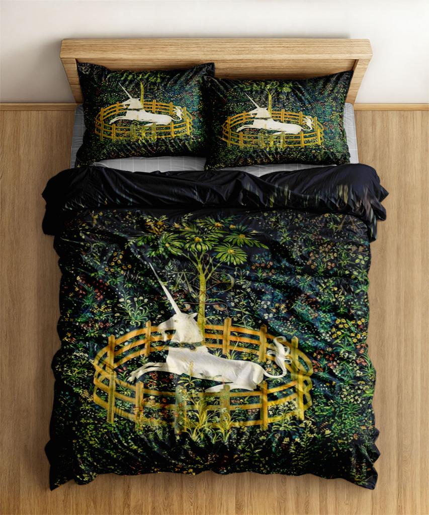 Unicorn in Grove Medieval Duvet Cover Set EU Single Double King US Twin Full Queen Size  Bedclothes