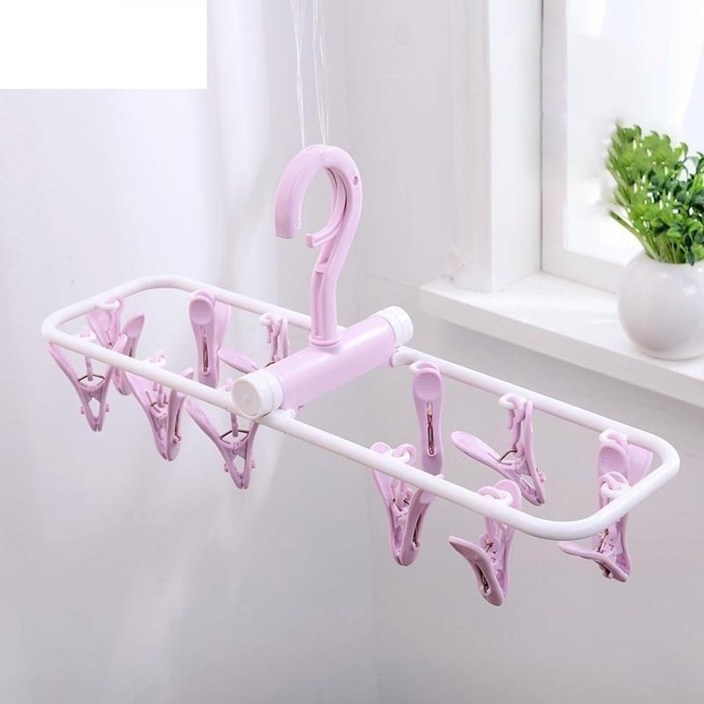 12 Clip Foldable Plastic Clothes Hanger Multiple Clip Anti Slip Clothes Hanger Underwear And Socks Small Clothes Hanger Drying C