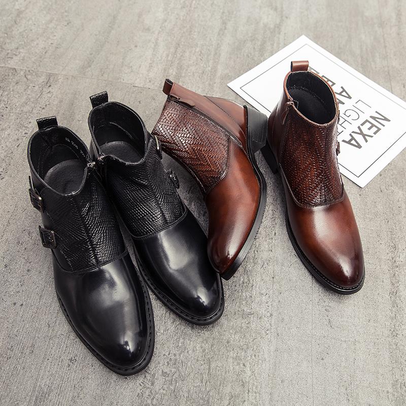 Fashion Golden Sapling Chelsea Boots Elegant Business Shoes for Men Fashion Patchwork Leather Flats Casual Men's Boot Social Male Shoe