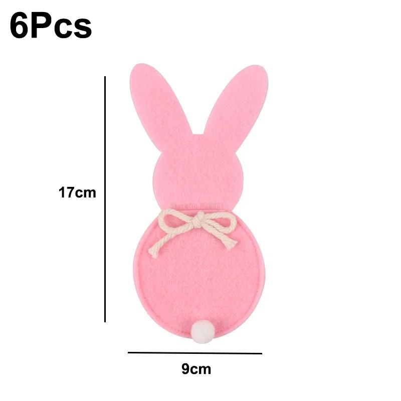 6Pcs Easter Bunny Felt Cutlery Holder Bag Happy Easter Decorations for Rabbit Tableware Knife Fork Cover Bag Party Accessories