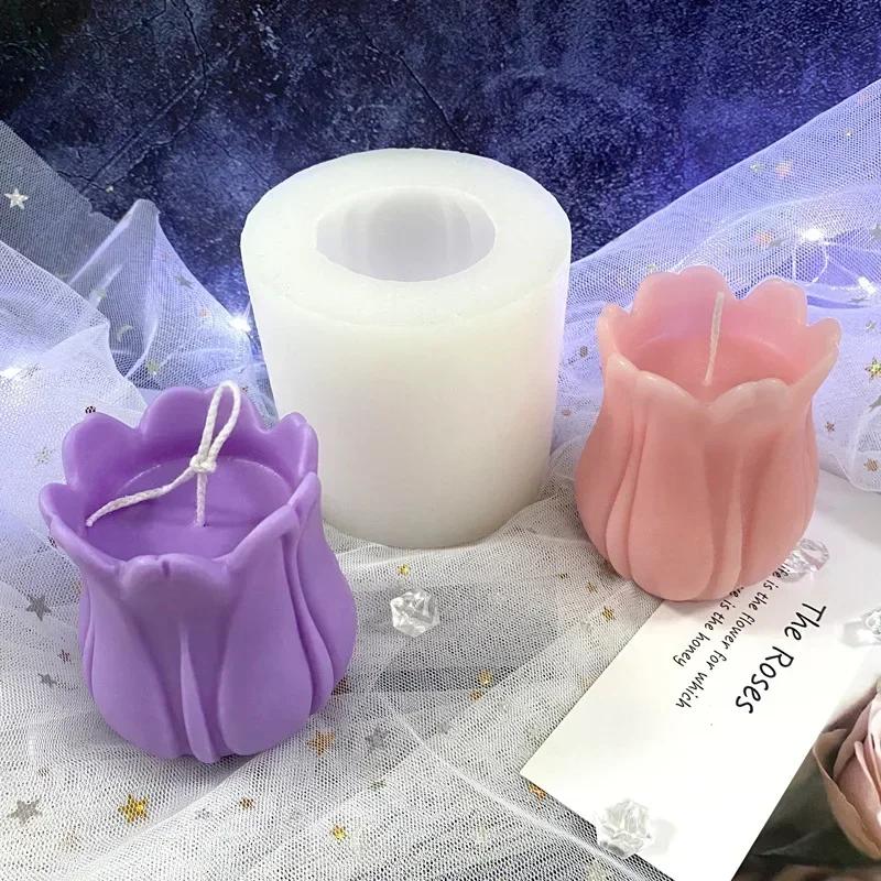 Flower Handmade Creative Molds 3D Three-Dimensional Tulip Flower Aromatherapy Candle Silicone Mold Plaster Craft Soap Molds