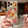 Oil Painting Floral Leather Lanyard Case For iPhone 18 Pro Max Hybrid TPU+PU Anti-skid Soft Cover For iPhone 17 16 15 14 13 Pro Max