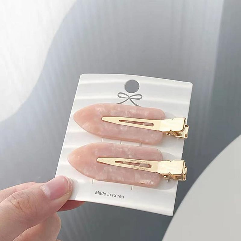 2Pcs Korean Style Hair Styling Tool Simple Pink Seamless Hair Clip For Women Sweet Fresh Bangs Clip Duckbill Clips Hairpins