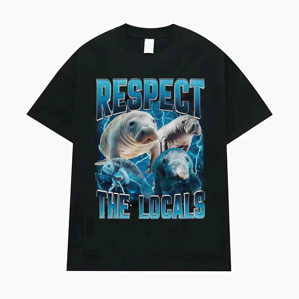 Respect The Locals Wildlife Graphic T Shirt Funny Retro Unisexatee Meme Tee Shirt Unisex Women Casual Cotton Short Sleeve Tshirts 3XL