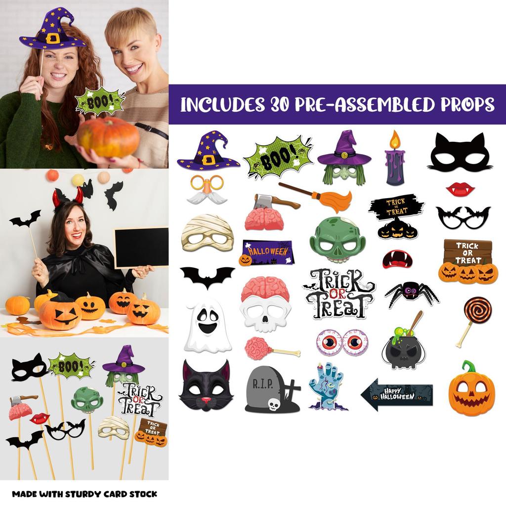 Halloween Photo Booth Props 30pcs Paper Party Decor For Themed Events