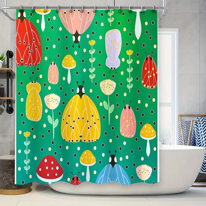 

Cute Mushroom Shower Curtain Botanical Forest Theme Waterproof Bathroom Decor Vintage Floral Nature Backdrop Artistic Home Decor W60H190(CM)-1 Pcs