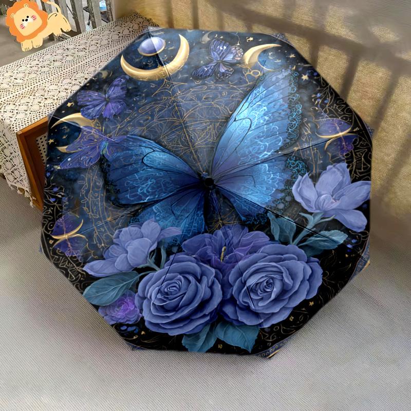 1 Pezzo Ombrello Pieghevole Automatico - Fantasia Farfalle, Design Portatile e Pieghevole con 8 Stecche, Regali di Natale e Compleanno