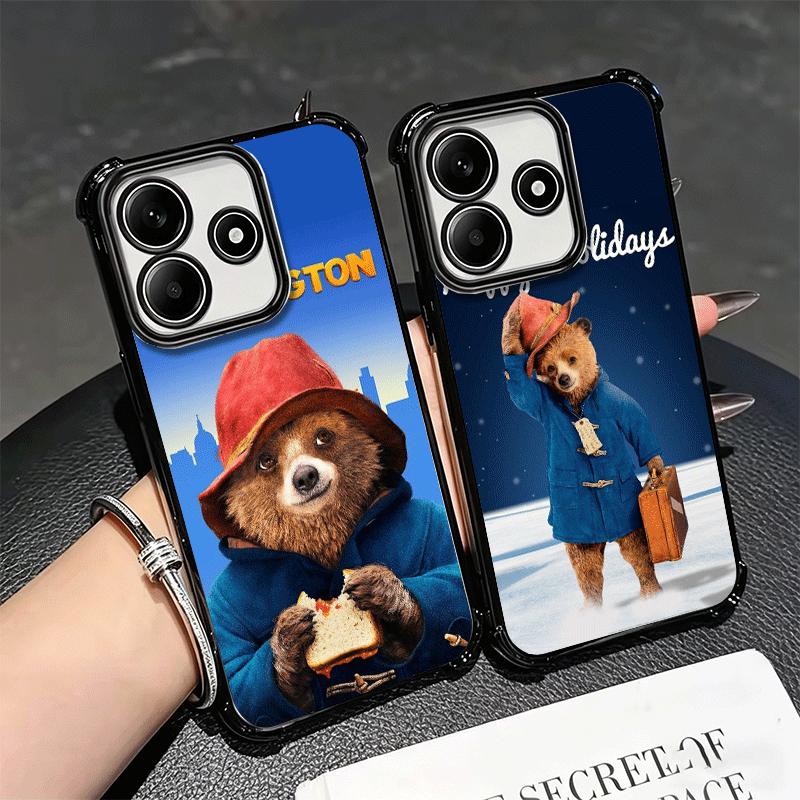 Cute P-PaddingtonS Bear Plating Phone Case For Xiaomi Redmi Note 14 15 Pro Plus 13 12 11 11S 11T 10 9S 9 5G Anti-Fall Airabag Co