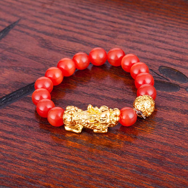 Agate Pixiu Bracelet with Mantra Beads - Gold-Plated Beaded Bracelet for Men and Women