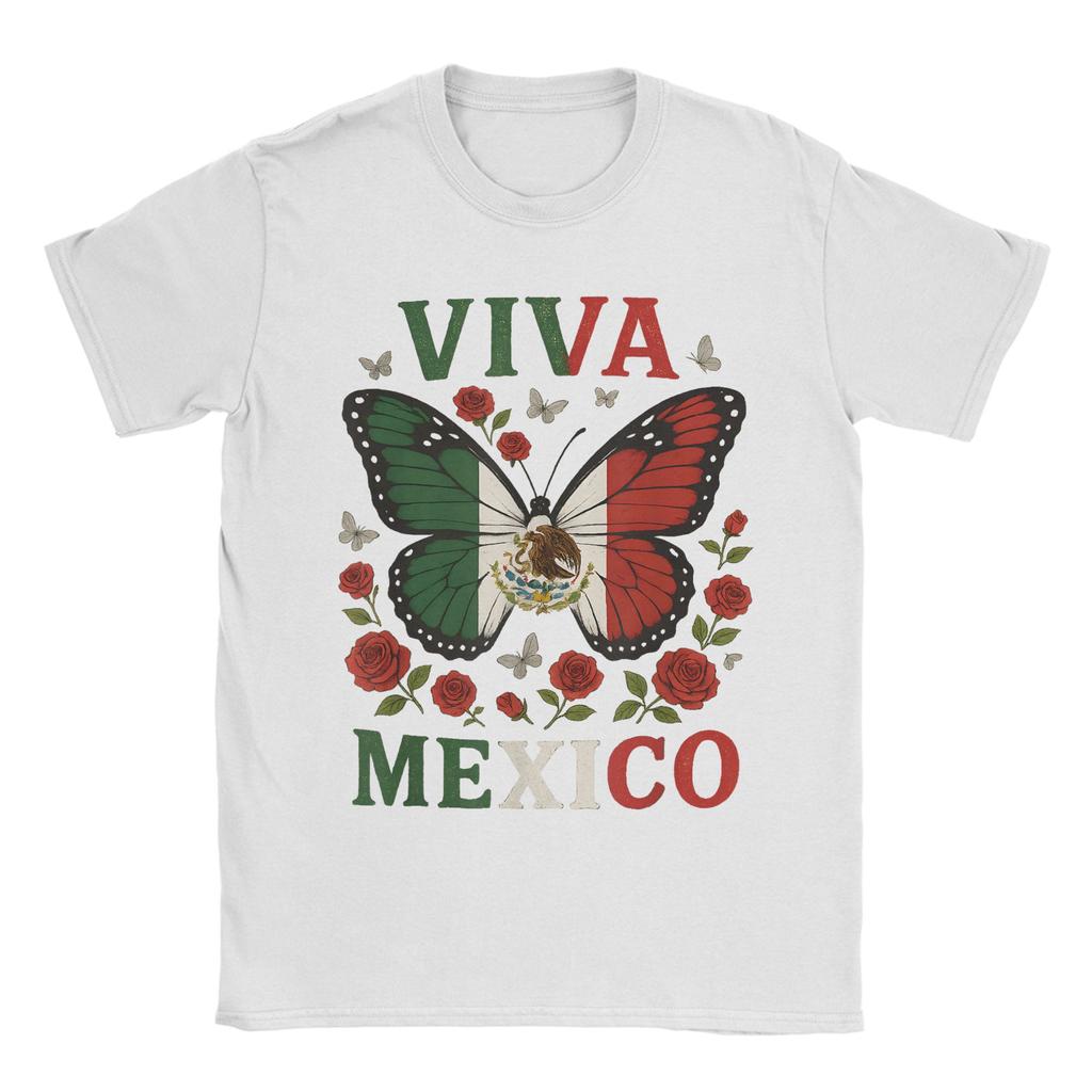 Men's T-Shirt Viva Mexico Butterfly Funny Pure Cotton Tee Shirt Short Sleeve  T Shirts O Neck Clothes 4XL 5XL