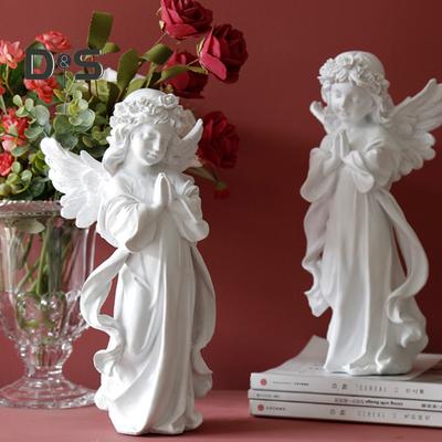 Statua di angelo custode con redini della preghiera, fata alata bianca, scultura per ufficio, libreria, decorazione da tavolo, ornamento