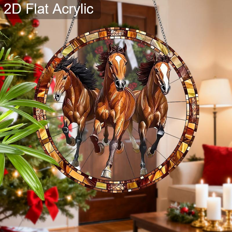 Acrylic Three Horses Christmas Suncatcher Stained Glass Effect Window Hanging Ornament Equestrian Holiday Gifts