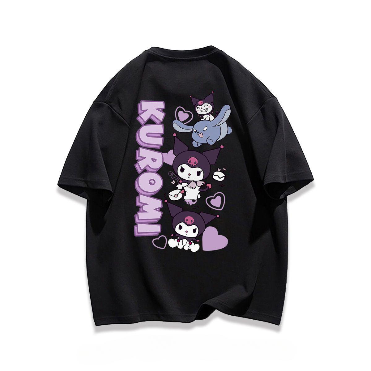

2026 Sanrio Kuromi Short Sleeves Kawaii Cartoon Girls Loose Womens summer loose and fashionable style S