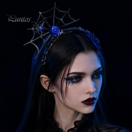 Lightweight Festival Headgear Halloween Spider Web Headband, Black Lace Choker Collar with Rose, Wizard Costume Headband Accessory for Women