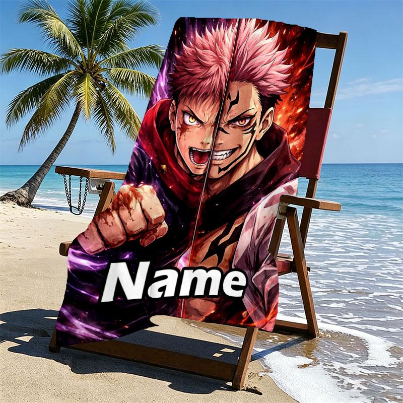 Custom Name Personalized Jujutsu Kaisen Print Beach Towel, for Trip Camping Beach Party Home Decor, Birthday Gift for Family & Friends