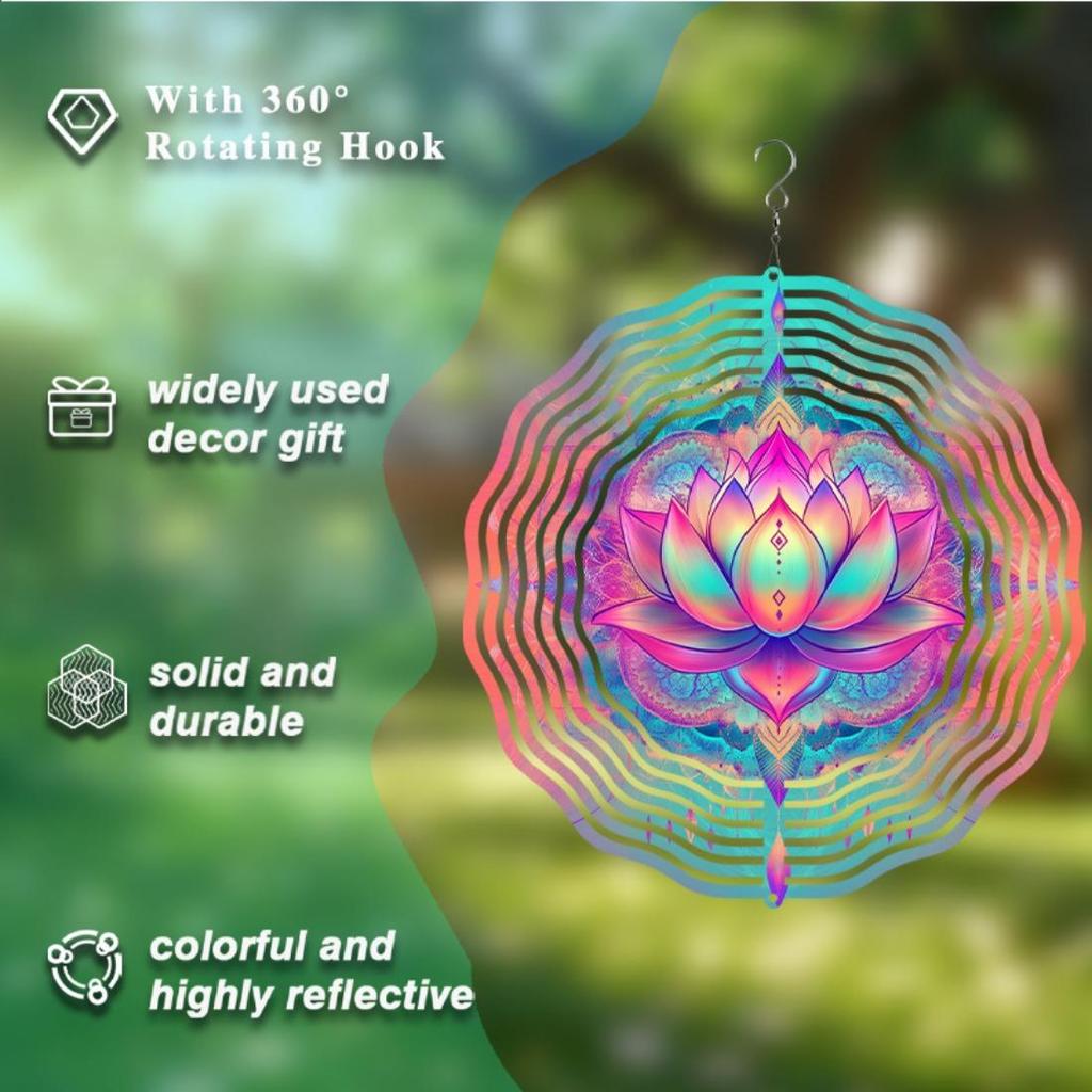 Clopoțel de vânt de 10 inch în stil boem cu floare mandala imprimată, funcționare fără baterii, efectul dinamic rotativ adaugă vitalitate decorului de grădină exterior.