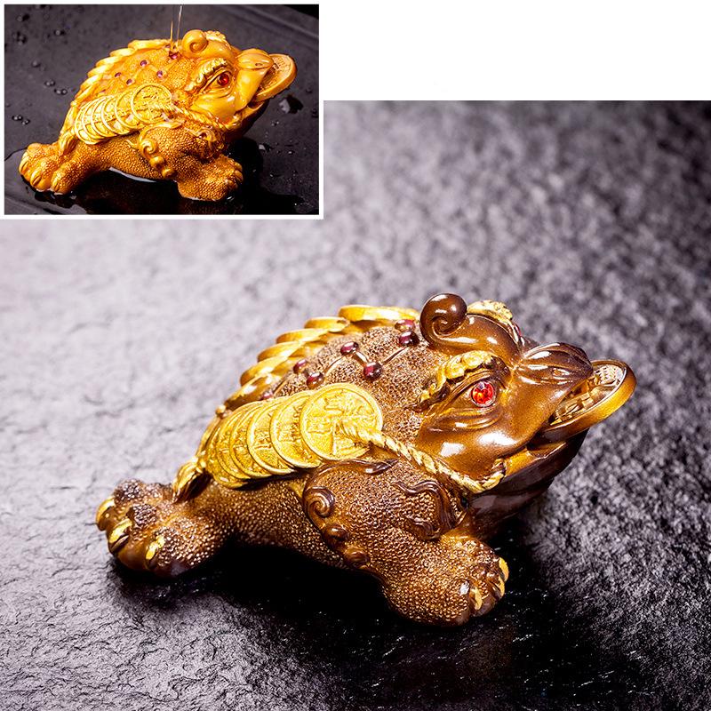 Retro Golden Toad Statue Resin Color Changing Tea Pet Lucky Tea Figurine Ornaments Can Raise Tea Set Decoration Accessories Gift