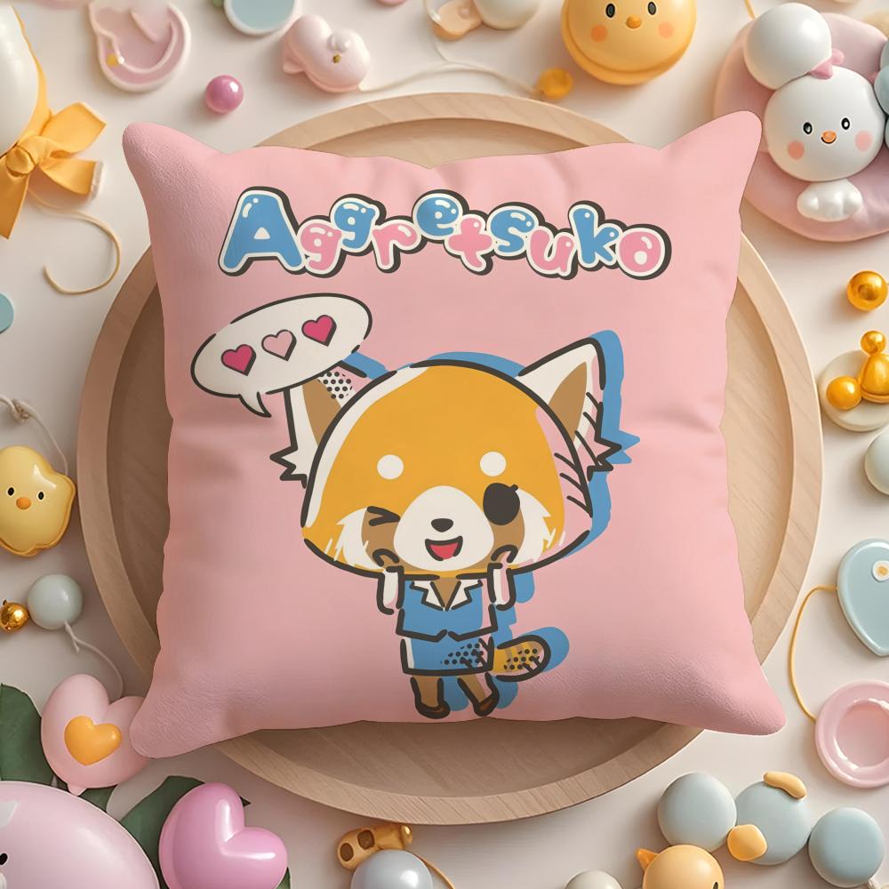 Cartoon Aggretsuko Pillow Case Plush Fabric Soft Double-Sided Printed Sofa Warm Winter Home Child Gift Cushion Cover