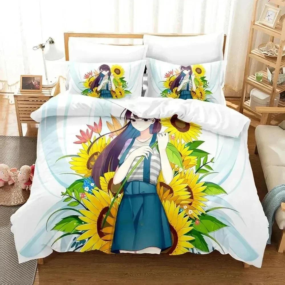 Luxury New 3D Print Anime Komi Can't Communicate Bedding Set Duvet Cover Bed Set Quilt Cover Pillowcase Queen Size Boys Adult