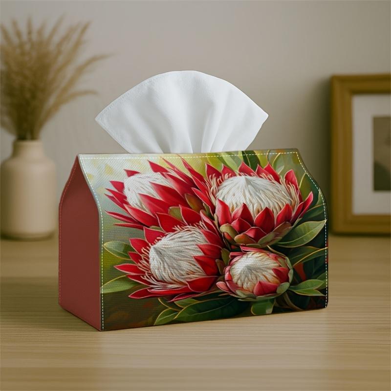 1pc Party Tissue Box, Tropical Artistic Protea, Multifunctional Tissue Holder, Red Green Floral Painting, Outdoor Party Supplies, Everyday Desktop Tis