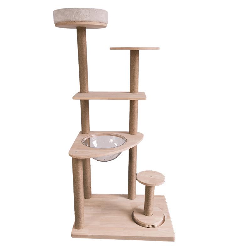 All-in-One Solid Wood Cat Tree: Climbing Frame, Bed, Space Capsule, Sisal Post, and Toys