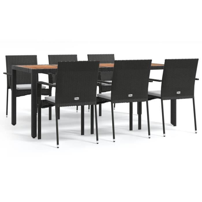 VidaXL Ensemble à dîner de jardin et coussins 7pcs Noir Résine tressée 3184991