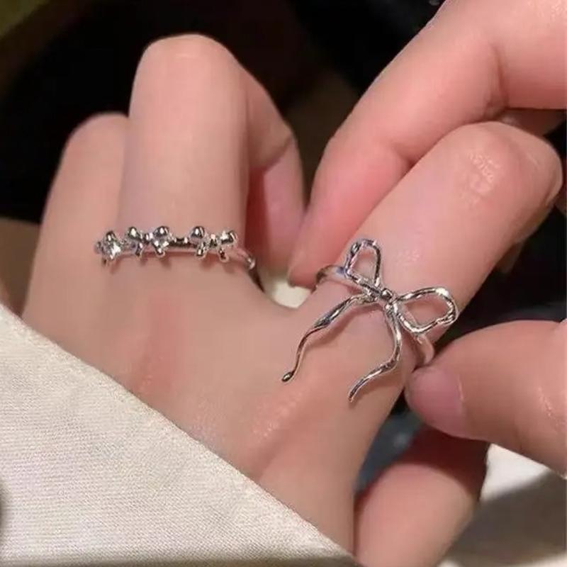 Irregular Three-dimensional Bow Ring with Female Niche Design, Adjustable Index Finger Ring, Korean Style Internet Famous Ring