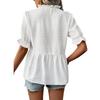 Womens Summer Casual Loose Blouses V-Neck Puff Sleeve Shirt