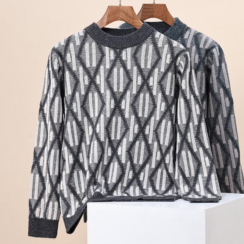 

Hengyuanxiang Men s Autumn/Winter 100% Wool Round Neck Sweater M