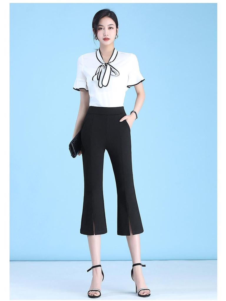 Women's High Waist Lace Flare Pants - White, Elastic, Plus Size, Slimming, Casual, Thin, Seven-Point Length, Summer Style