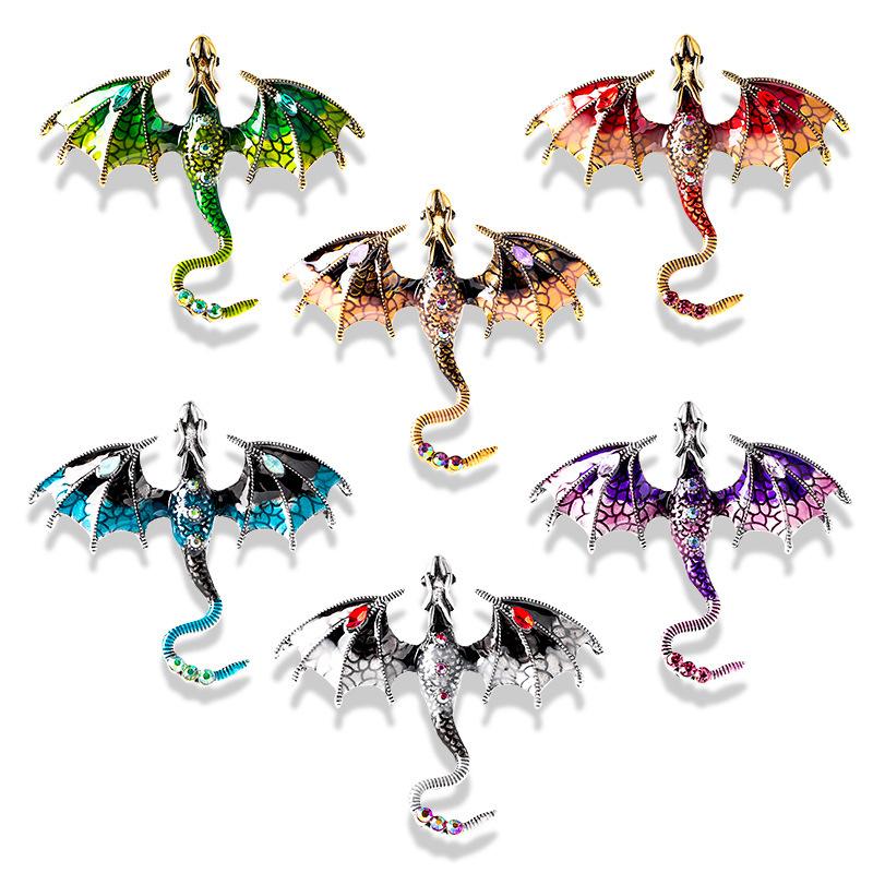 Retro Oil Drip Cartoon Dragon Shape Brooch Zodiac Personality Suit Coat Accessories Pin Jewelry