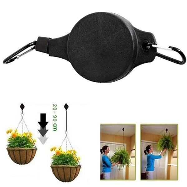 Retractable Basket Flower Pot Hanging Pull Hanger Hook Holder Garden Supplies