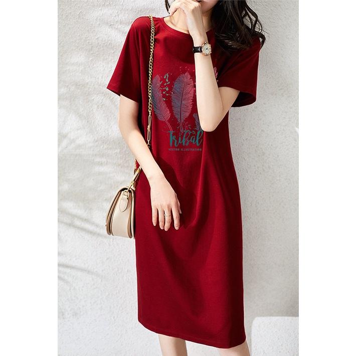 A Summer Loose and Trendy Printed Korean-style Simple and Casual Round-neck Dress for Pregnant Women