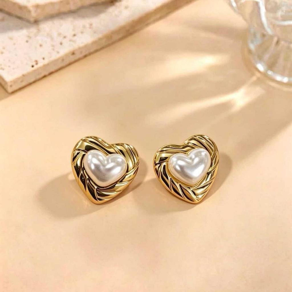 European Retro Pearl Irregular Geometric Stainless Steel Ear Studs