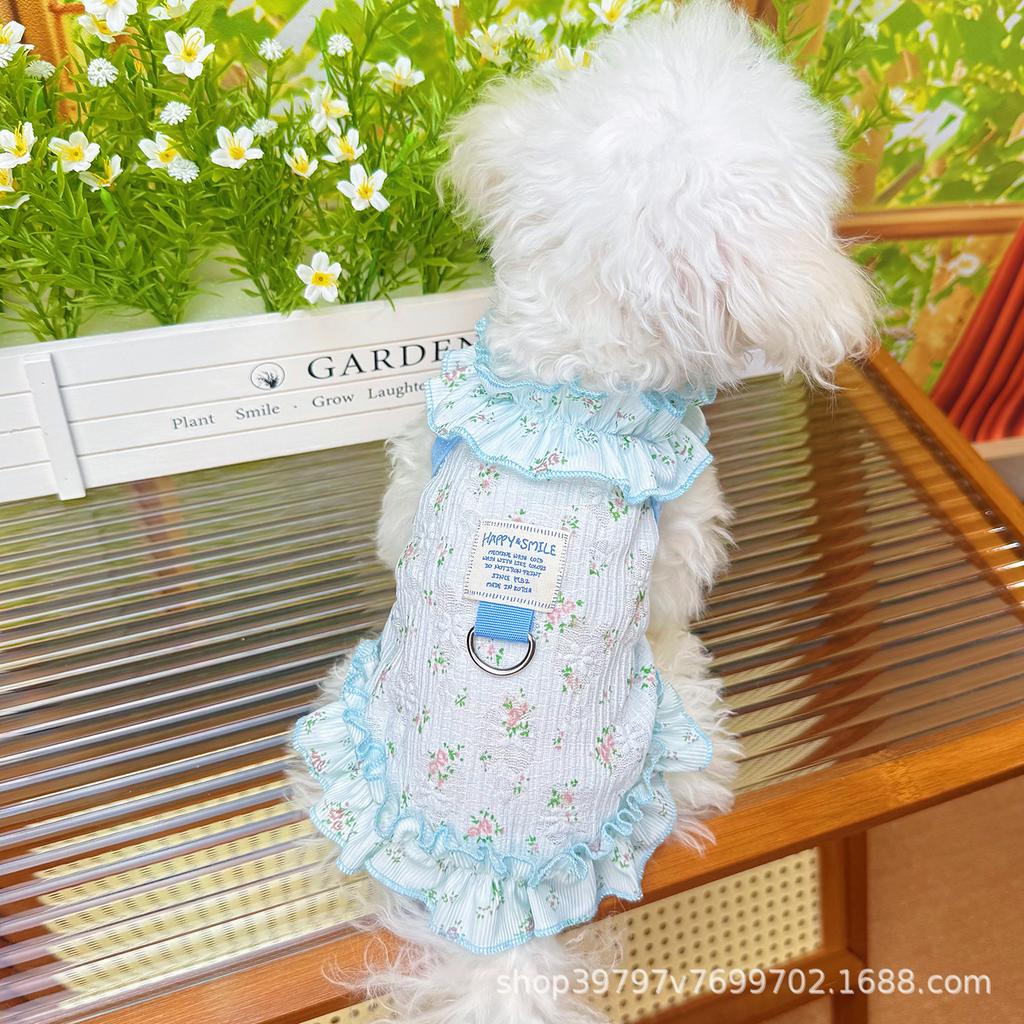Spring and summer new hollow suspender skirt dog cat clothes pet clothing thin breathable cooling cool clothes sun protection