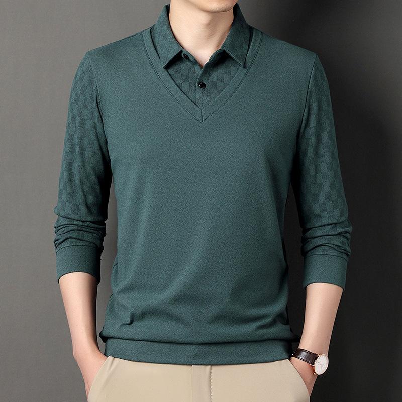 Middle-aged Spring and Autumn Lapel Sweatshirt Men's Long-sleeved Polo Shirt Thin Casual Long-sleeved T-shirt Bottoming Shirt