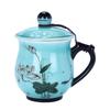 Hand Painted Celadon Tea Cup with Lid Ceramic Mug Office Home Gift Personal Drinking Cup