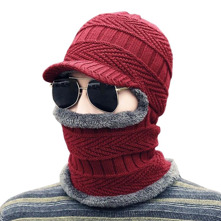 Men's Three-Piece Winter Set: Knitted Wool Hat, Scarf, and Touchscreen Gloves with Plus Velvet Warmth