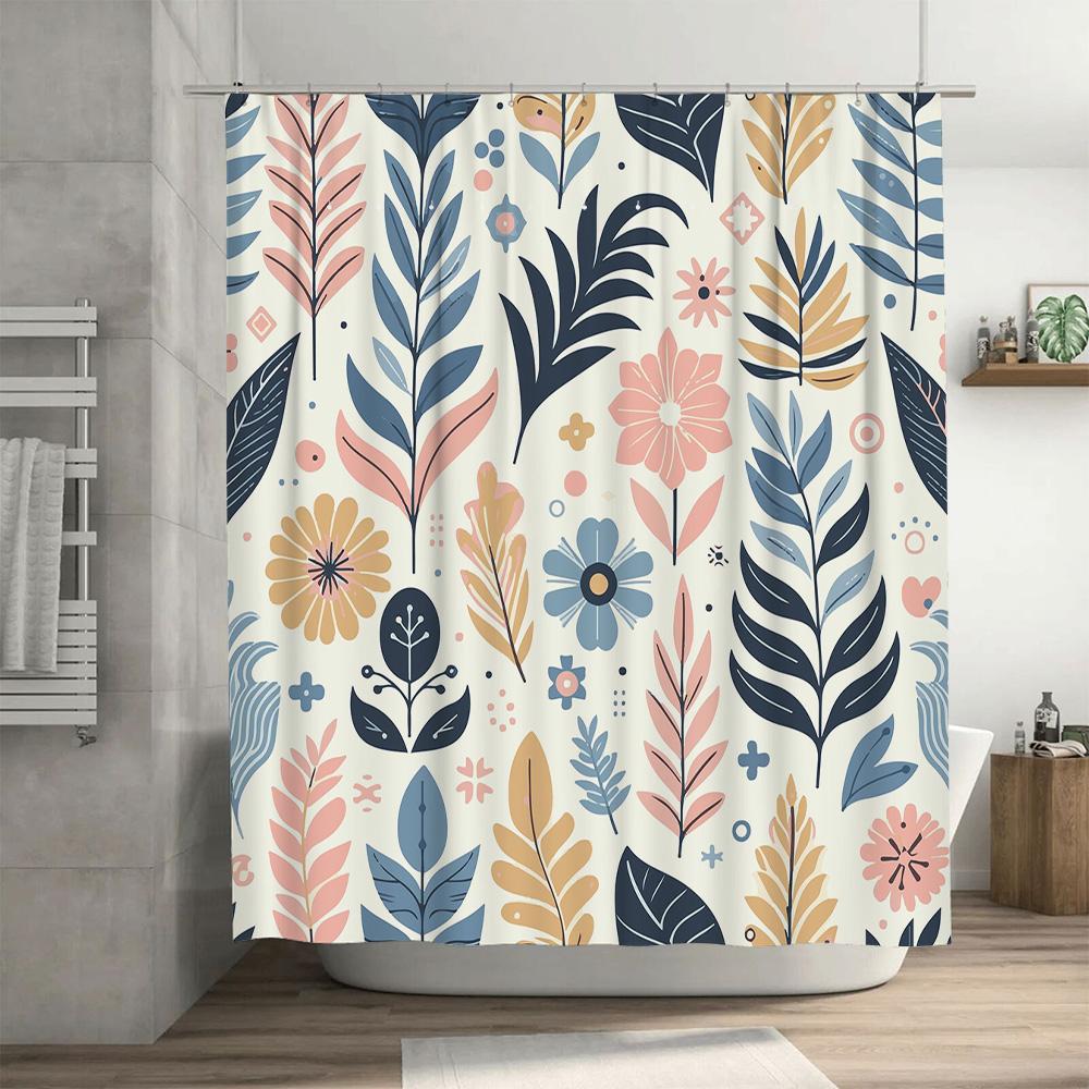 Decorative Shower Curtains Made Of Polyester Fabric Featuring A Colorful Leaf Pattern Suitable For Bathroom Decor In Various Siz