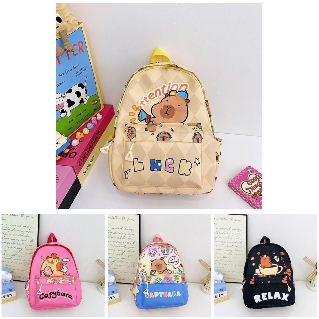 Cute Cartoon Capybara Bath Sun Letter Print Children Backpack For Daycare