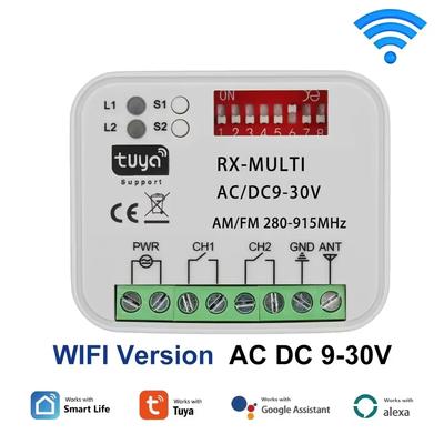 280-915MHz Universal Switch Tuya WIFI Garage Door Remote Control Receiver AC DC 9-30V Switch Module Relay Door Opener
